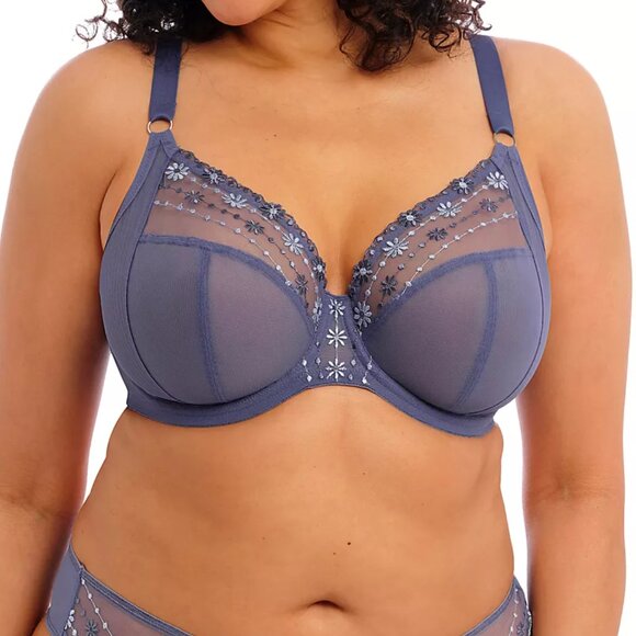 Elomi Matilda Underwire Plunge Bra Blue Denim Daisy Mesh 36F (UK) / 36G (US) - Picture 1 of 10